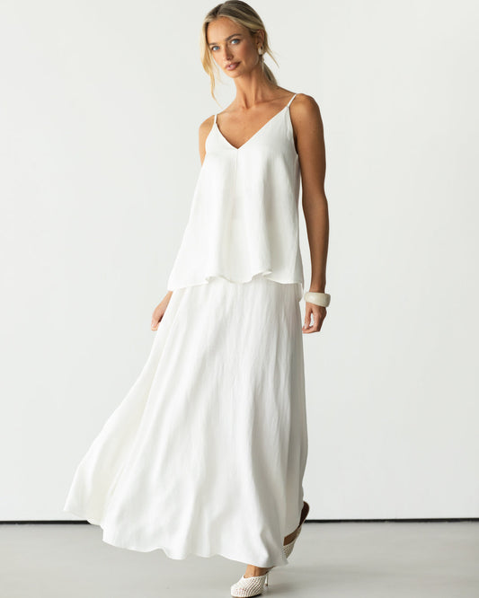 Willa Elastic Waist Skirt | White