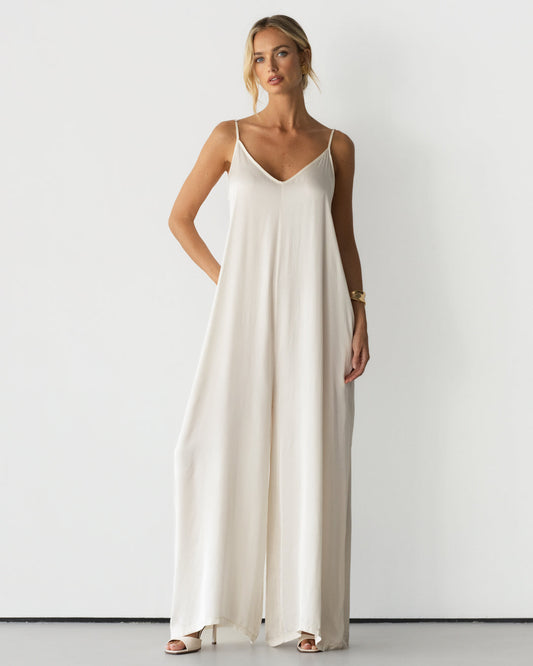 Eliza Lightweight Satin Jumpsuit | Ivory