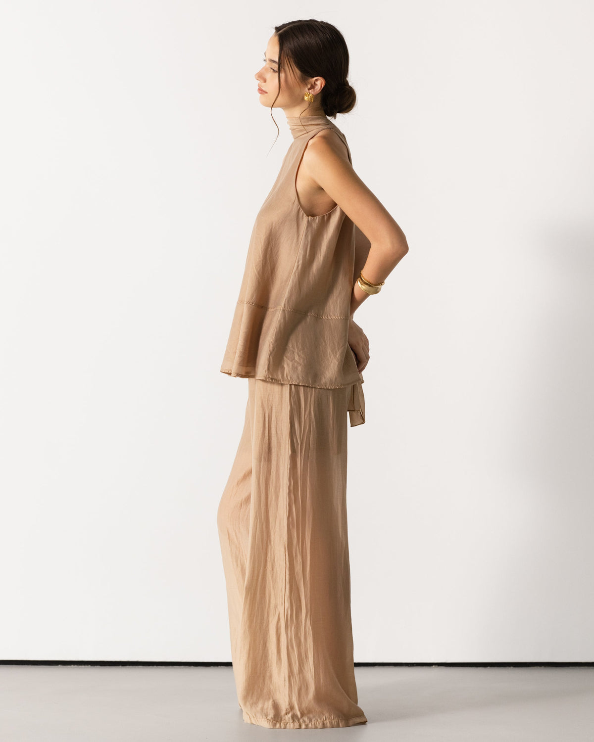 Clotilde Lightweight Elastic Waist Pants Trousers | Sand