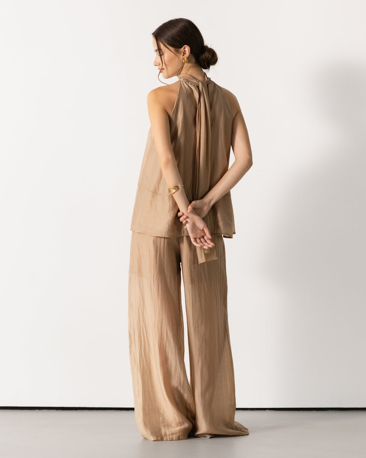 Clotilde Lightweight Elastic Waist Pants Trousers | Sand