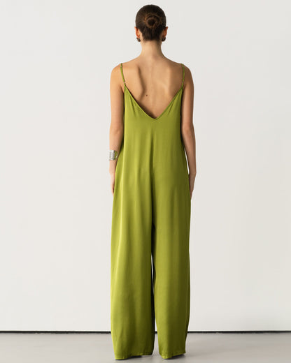Audrey Satin Jumpsuit | Olive Green