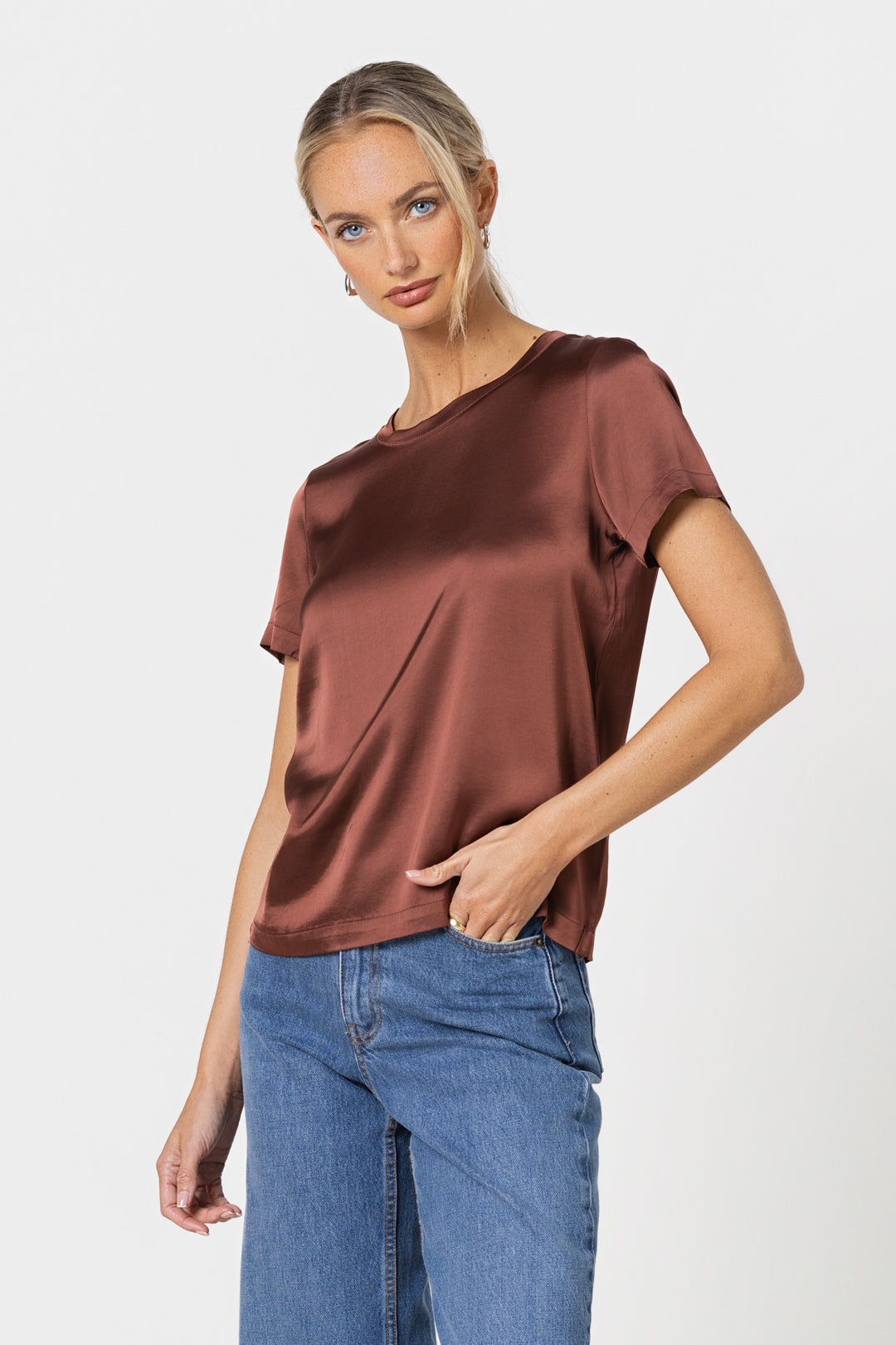 Matilda Satin T-Shirt | Auburn