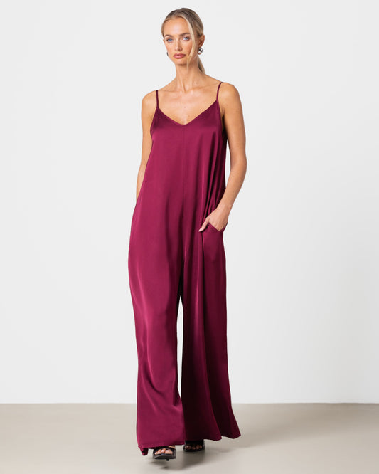 Audrey Satin Jumpsuit | Burgundy