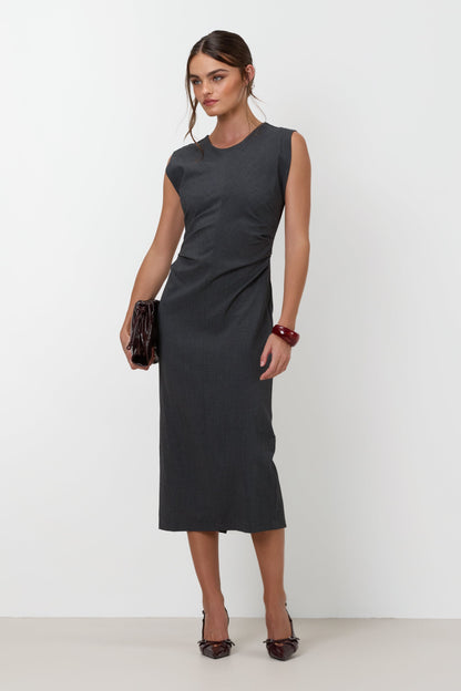 Neve Ruched Dress | Dark Grey Melange