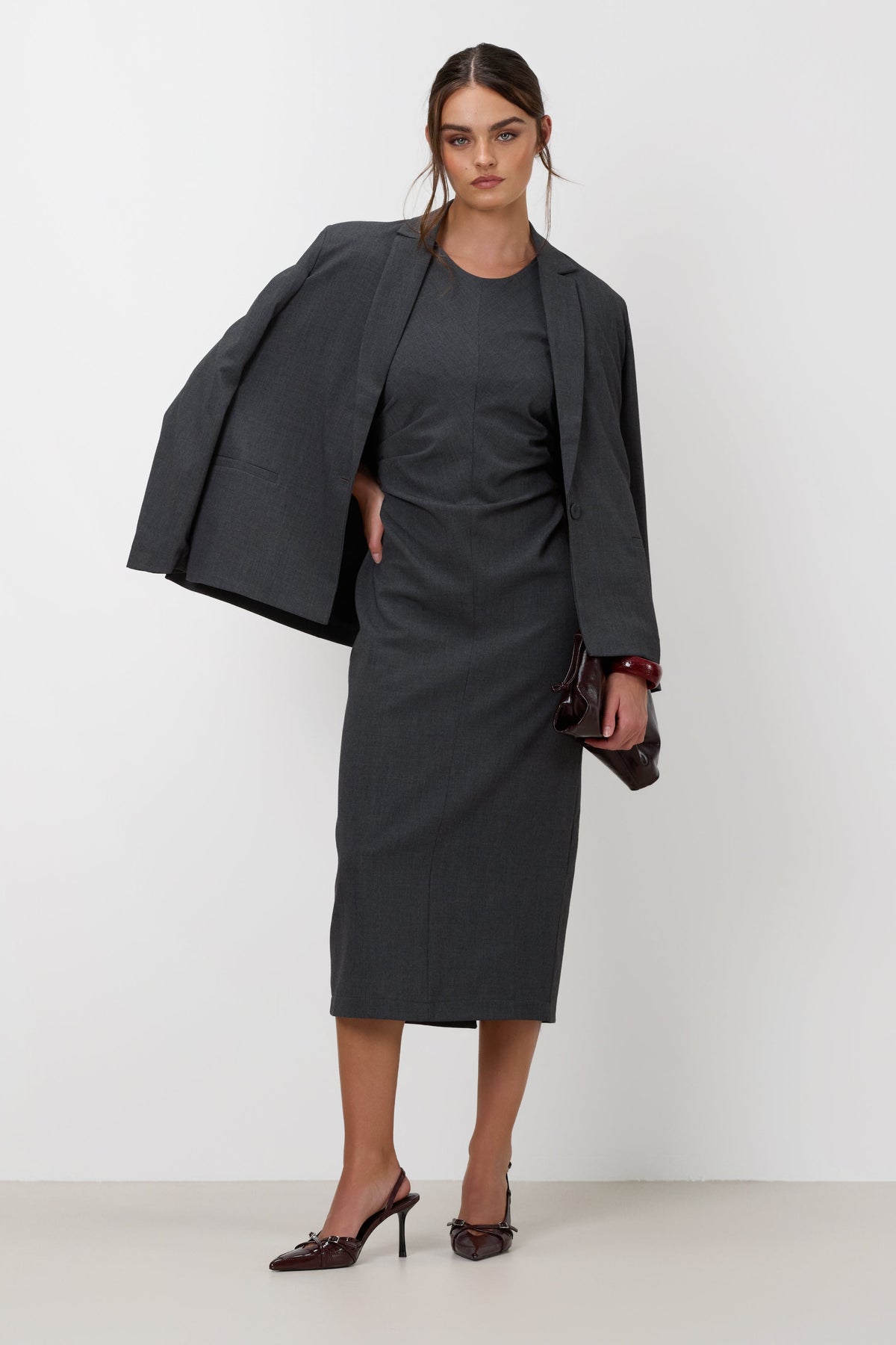 Neve Ruched Dress | Dark Grey Melange