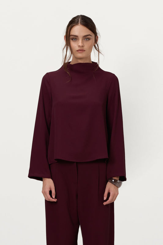 Lana High Neck Top | Burgundy
