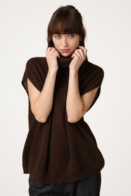 Nyx Sleeveless Turtleneck | Espresso Brown | Alpaca-Wool Blend