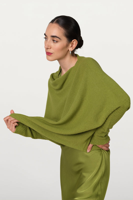 Asymmetric Draped | Olive Green | Seamless Knit