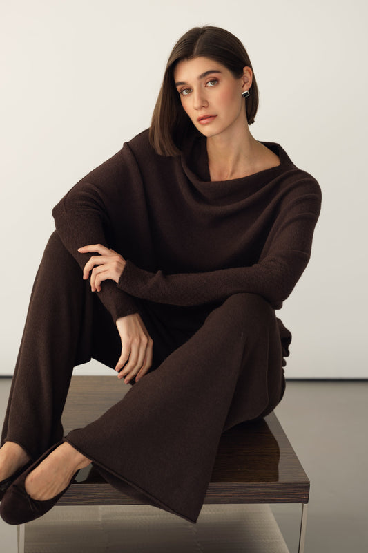 Asymmetric Draped | Espresso Brown | Seamless Knit