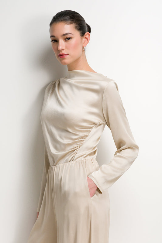 Allegra Asymmetric Long Sleeve Top | Light Beige