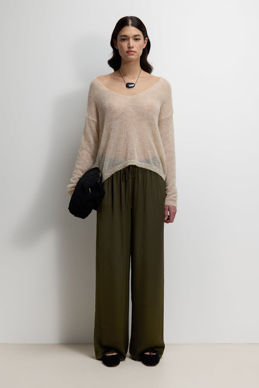 Corin Elastic Waist Satin Trousers | Khaki