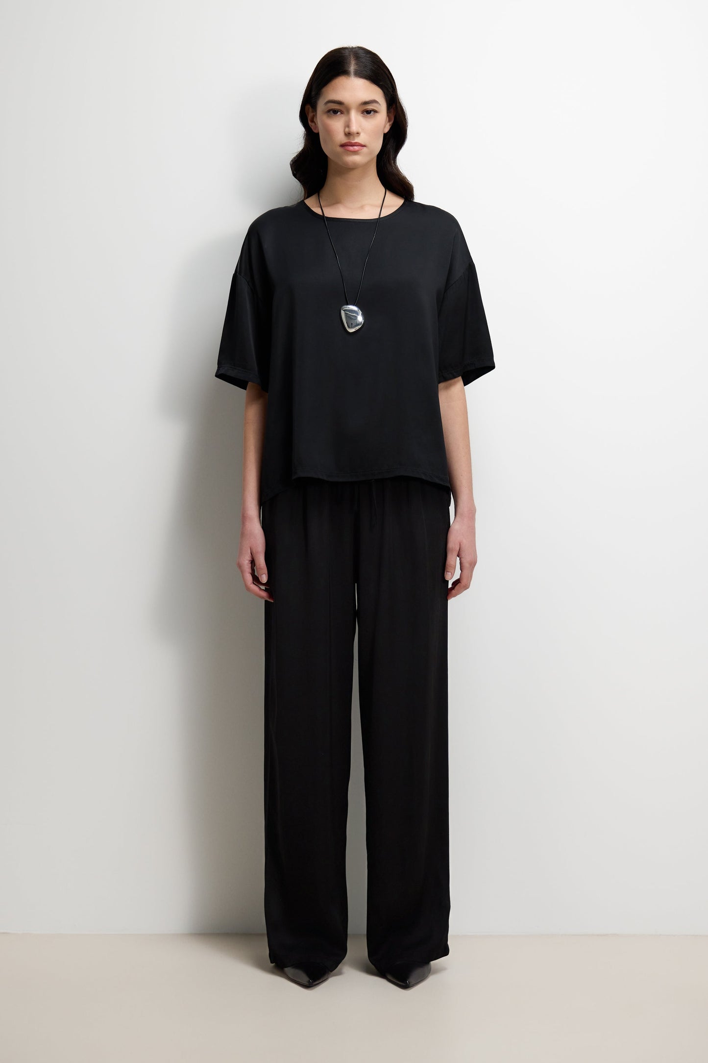 Corin Elastic Waist Satin Trousers | Black