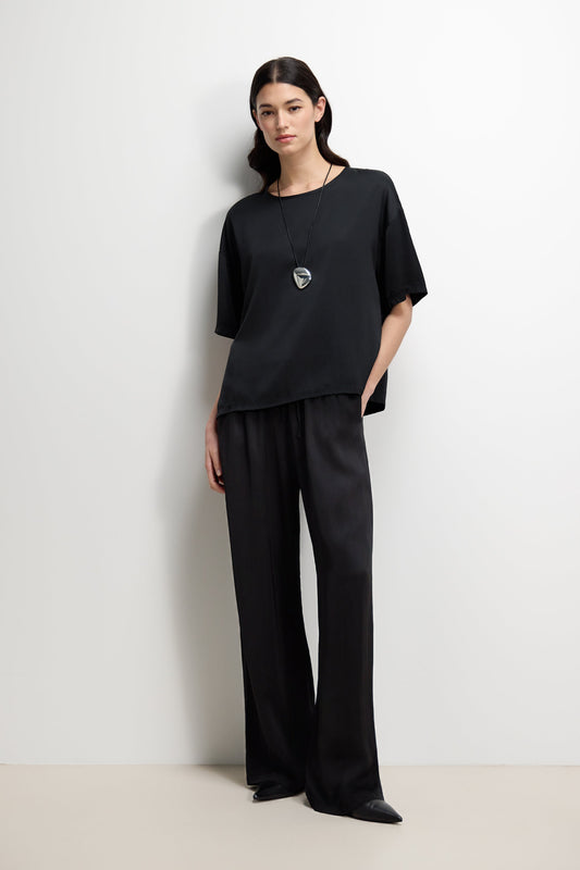Corin Elastic Waist Satin Trousers | Black