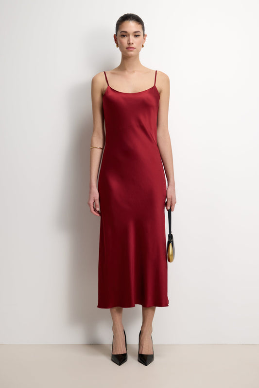Vionne Strappy Satin Dress | Carmine