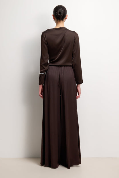 Helena Elastic Waist Satin Trousers | Espresso Brown