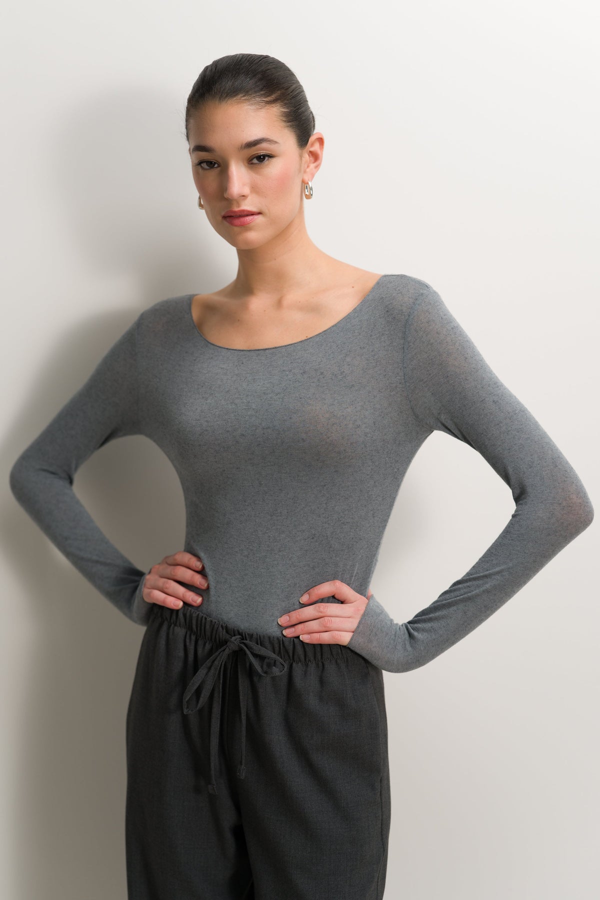Mae Featherweight Boatneck Top | Grey Melange | Modal-Cashmere