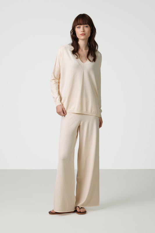 Kaia Elastic Waist Pants | Cream | Fine Knit