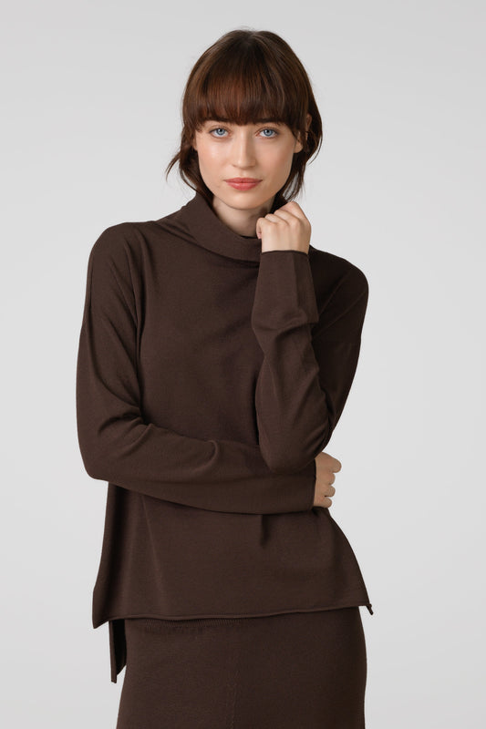 Kaia Roll Neck | Chocolate Brown | Fine Knit