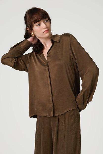 Tabitha Cupro Shirt | Chestnut Brown