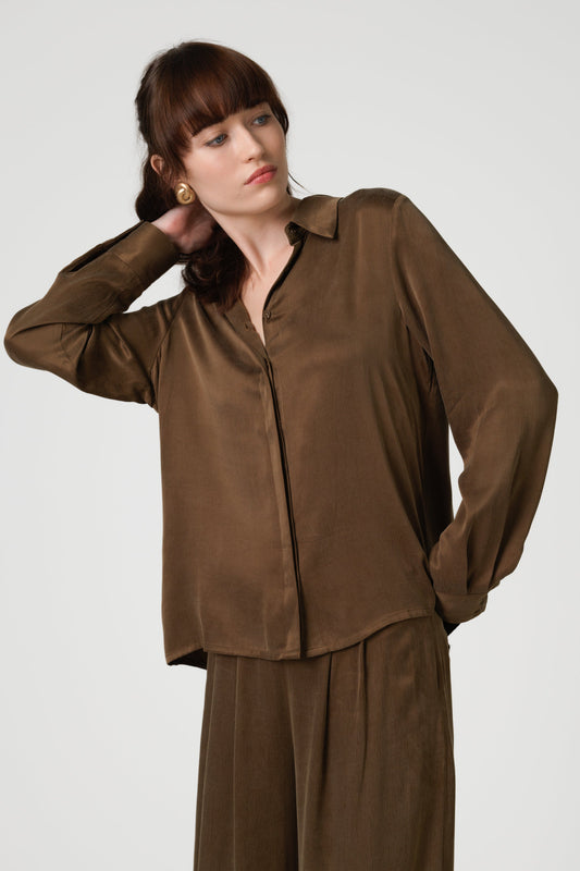 Tabitha Cupro Shirt | Chestnut Brown