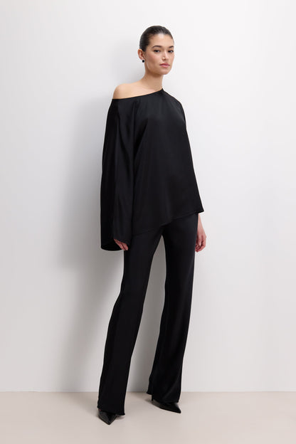 Arlet Wide Sleeve Boatneck Satin Top | Black
