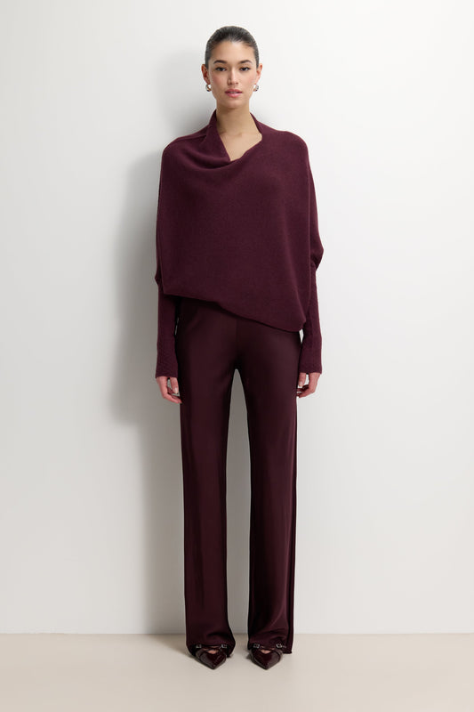 Genet Elastic Waist Bias Satin Trousers | Amethyst Plum