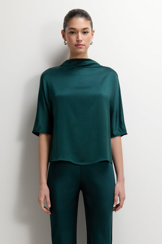 Genevieve Back Tie Satin Top | Teal