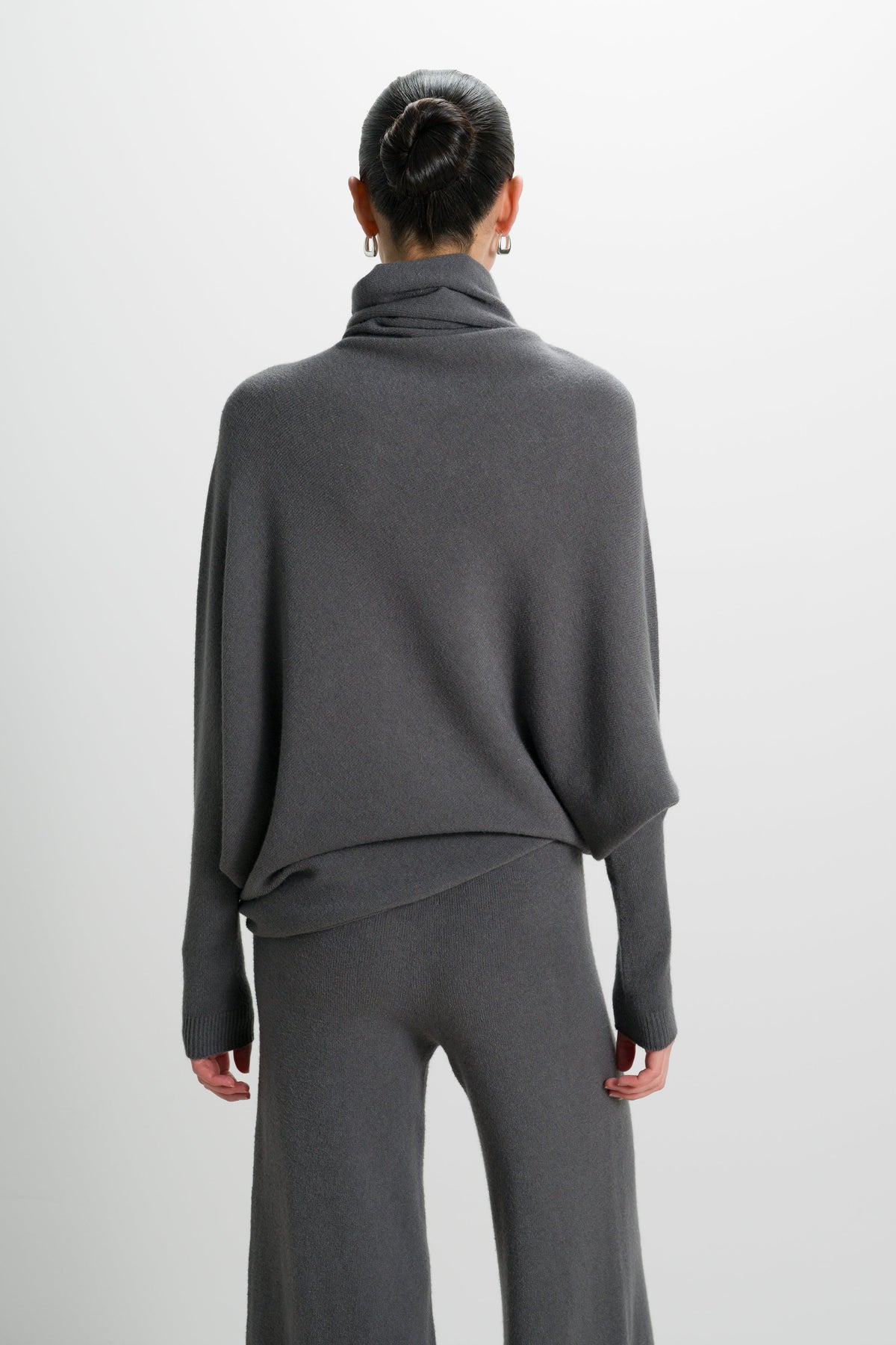 Asymmetric Draped Roll Neck | Charcoal | Seamless Knit