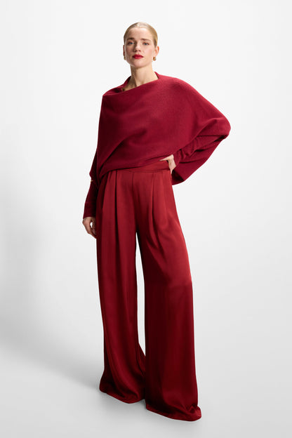 Claudia Elastic Waist Satin Trousers | Carmine