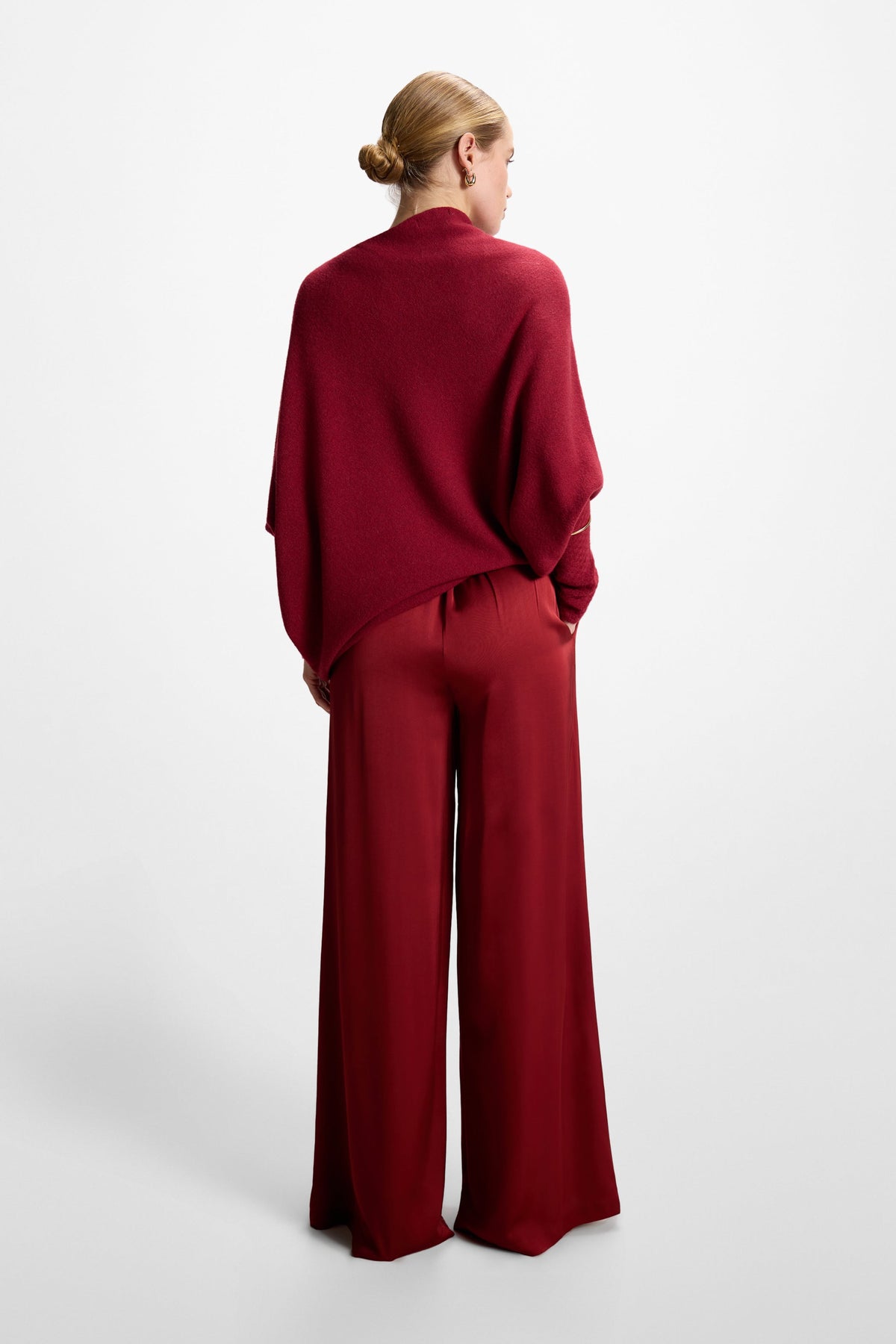 Claudia Elastic Waist Satin Trousers | Carmine