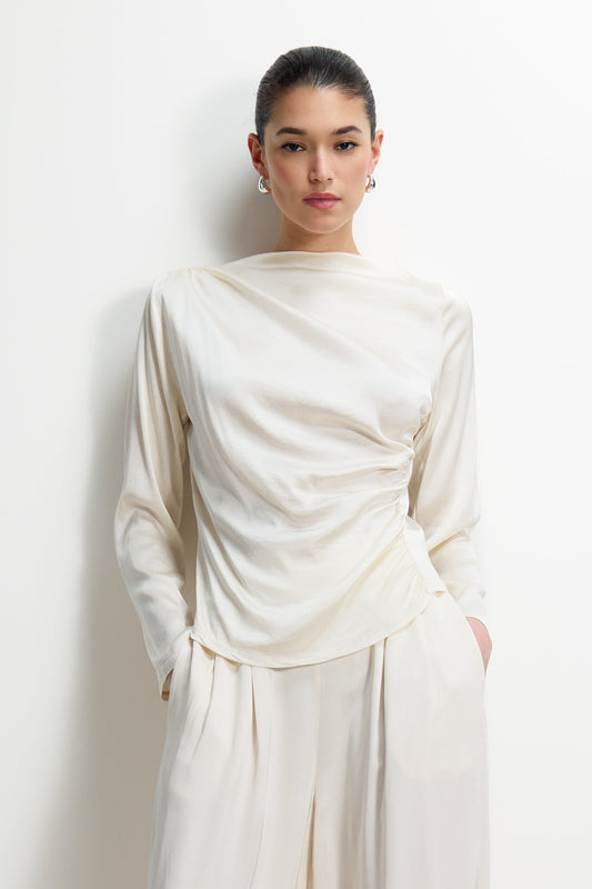 Allegra Asymmetric Long Sleeve Top | Ivory