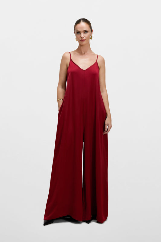 Audrey Satin Jumpsuit | Carmine Red