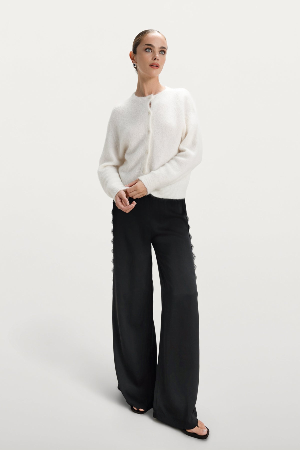 Sofia Lace Satin Trousers | Black
