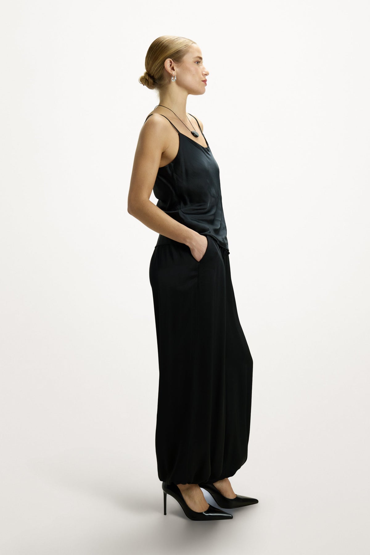Belle Balloon Satin Trousers | Black
