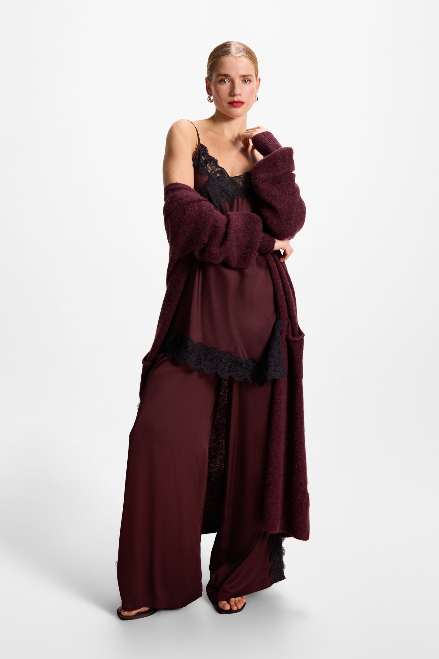 Sofia Lace Satin Trousers | Amethyst Plum