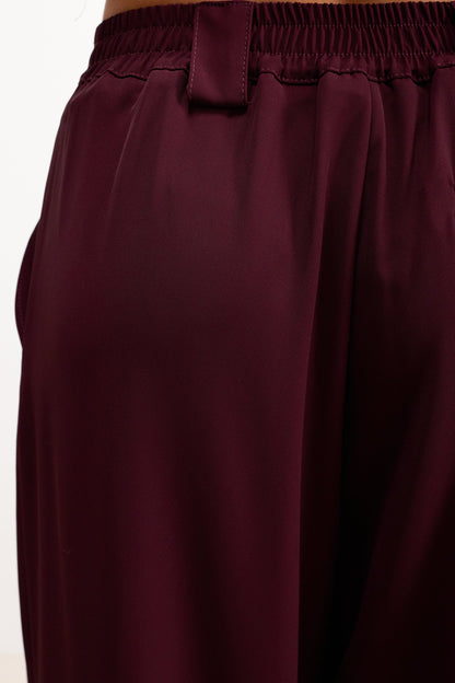 Lana Pleated Elastic Waist Trousers | Burgundy