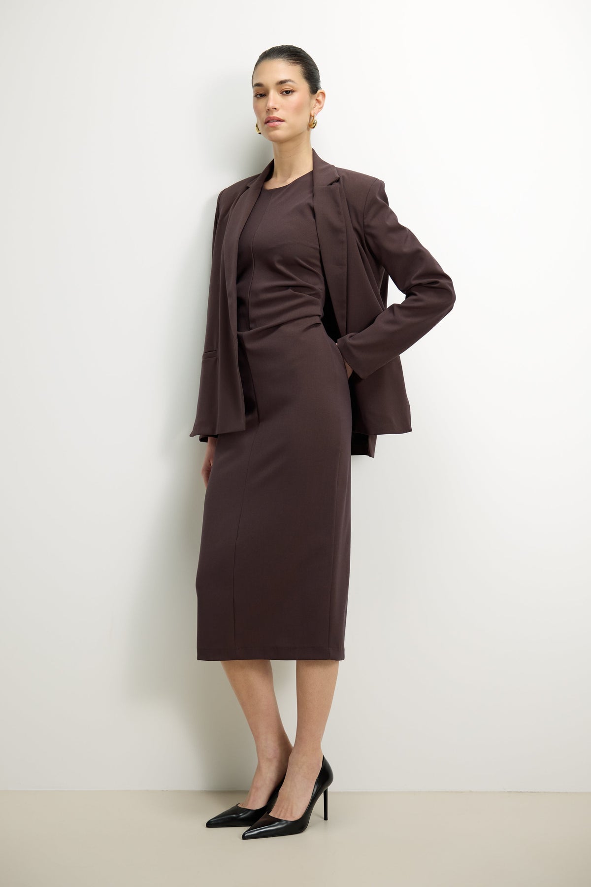 Neve Ruched Dress | Espresso Brown