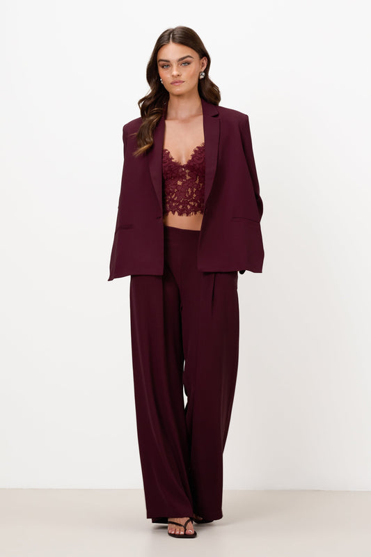 Lana Pleated Elastic Waist Trousers | Burgundy