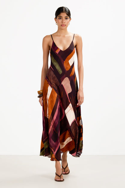 Anne Satin Slip Dress | Sunset Geo