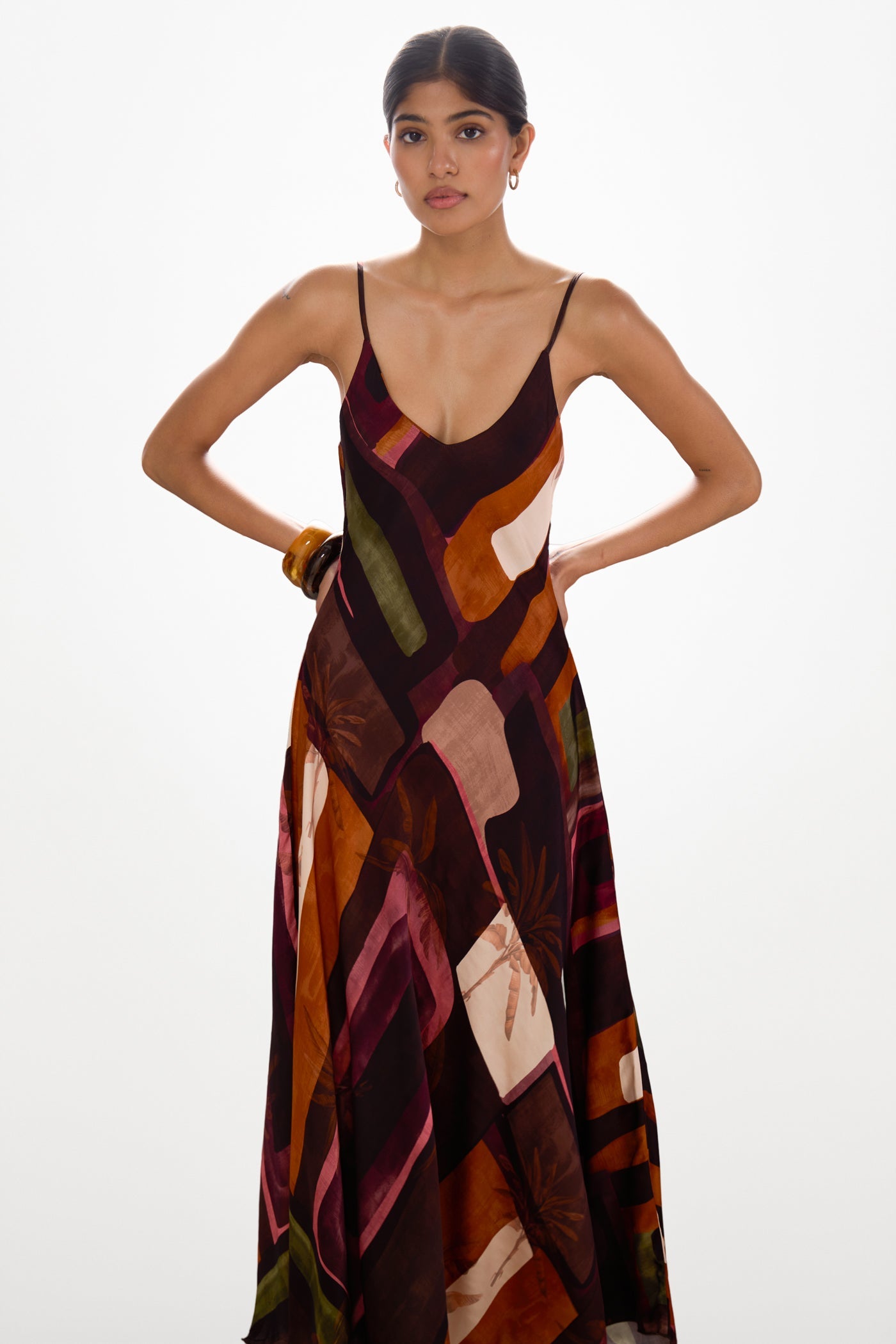 Anne Satin Slip Dress | Sunset Geo
