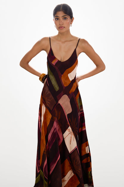 Anne Satin Slip Dress | Sunset Geo