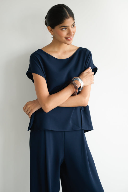 Blanchett Button Top | Navy