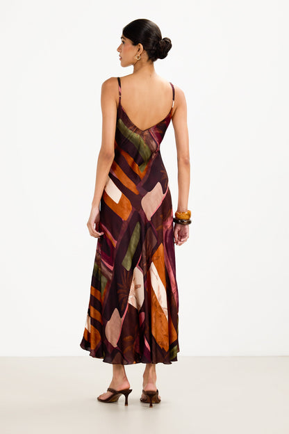 Anne Satin Slip Dress | Sunset Geo