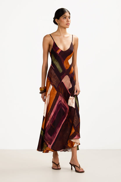 Anne Satin Slip Dress | Sunset Geo