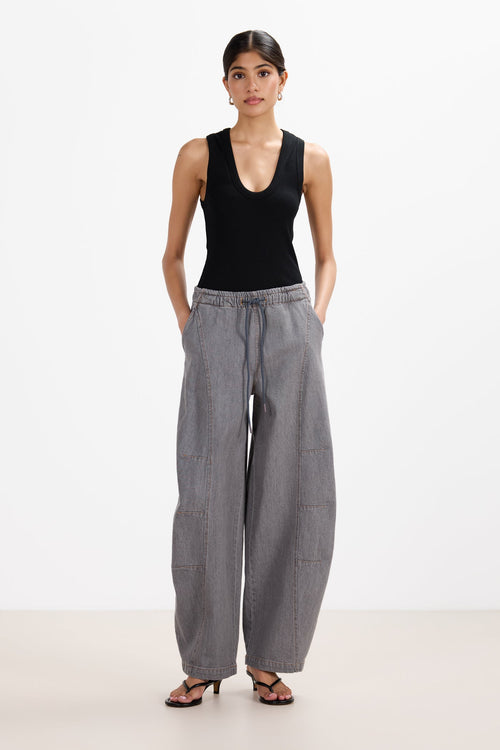 Juno Elastic Waist Barrel Jeans | Washed Grey