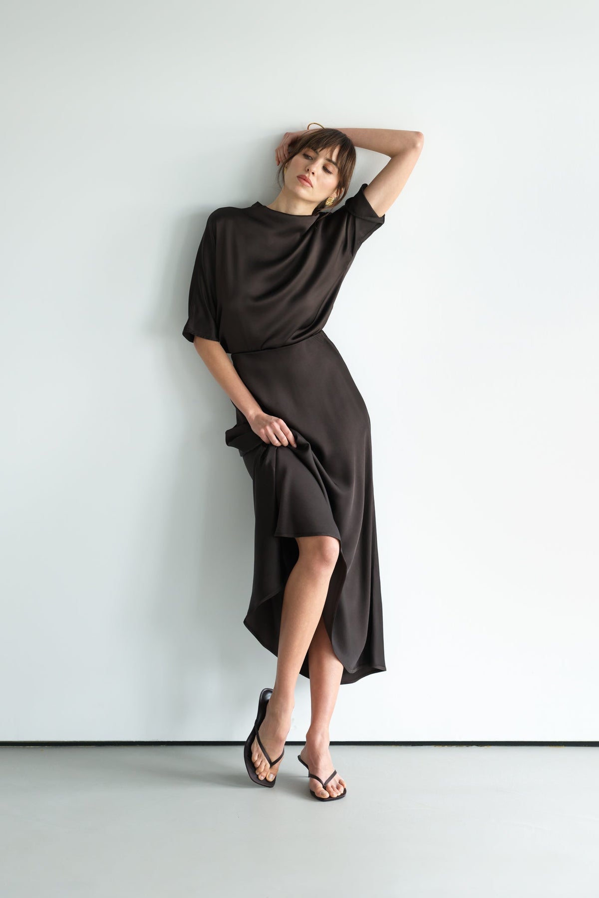 Genevieve Back Tie Satin Top | Espresso Brown