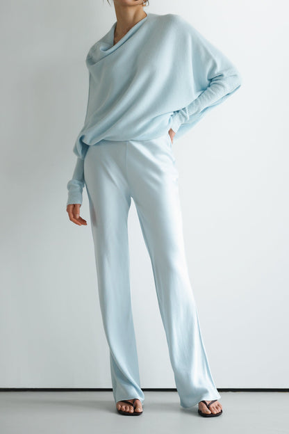 Genet Elastic Waist Bias Satin Trousers | Glacier
