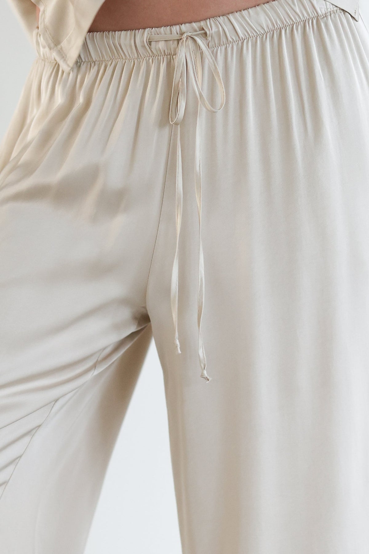 Nora Drawstring Satin Pants | Light Beige
