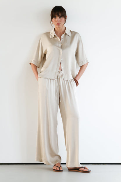 Rhea Satin Shirt | Light Beige