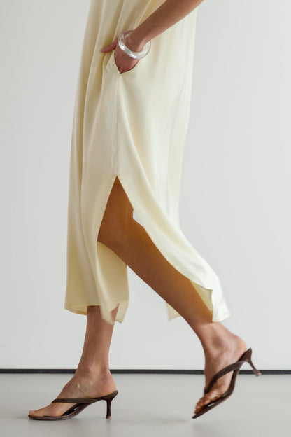 Cleo Satin Kaftan Dress | Buttercream